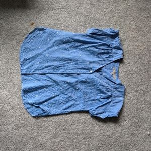 Loft short sleeve button down, small-petite, blue with white